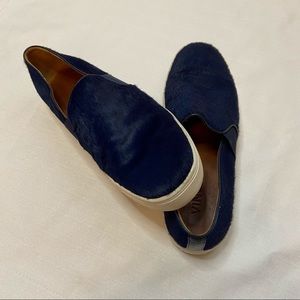 Vince. Navy Fur Slip Ons